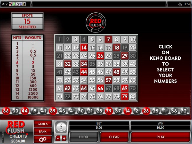 play Keno at Red Flush Casino